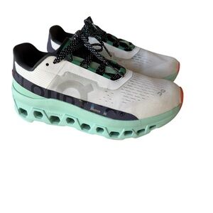 On cloud Cloudmonster Running Women's Sneakers, Undyed-White/Creek Size 5